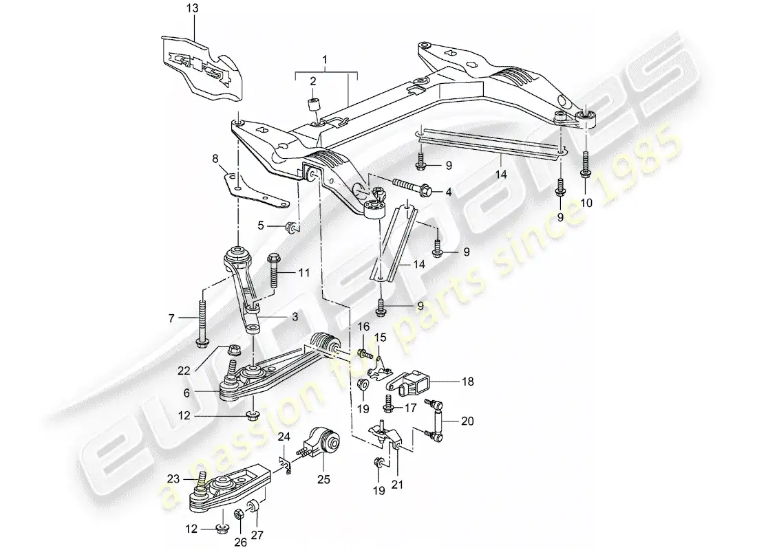 porsche 2002 (996 turbo / gt2) travesaño - brazo estabilizador de vía diagrama de piezas