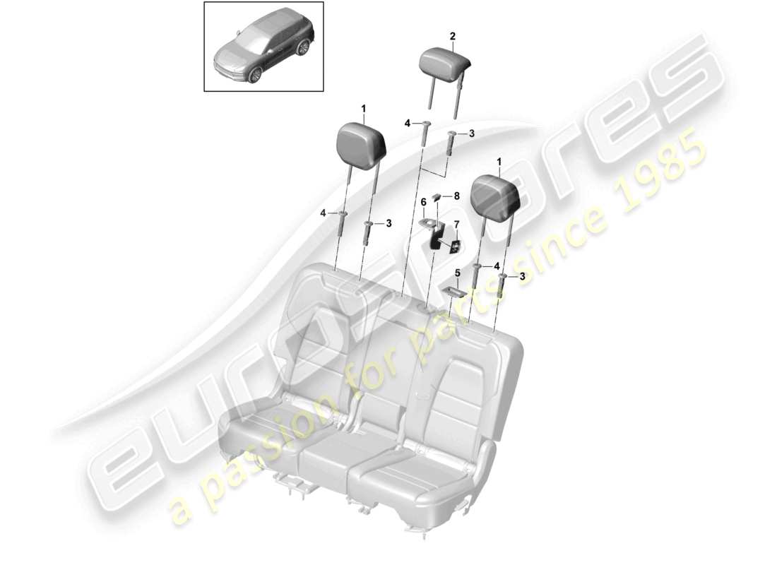 porsche 2022 (cayenne e3 9ya/9yb) reposacabezas superior sujetadores molduras asiento asiento estándar asiento confort asiento deportivo diagrama de piezas