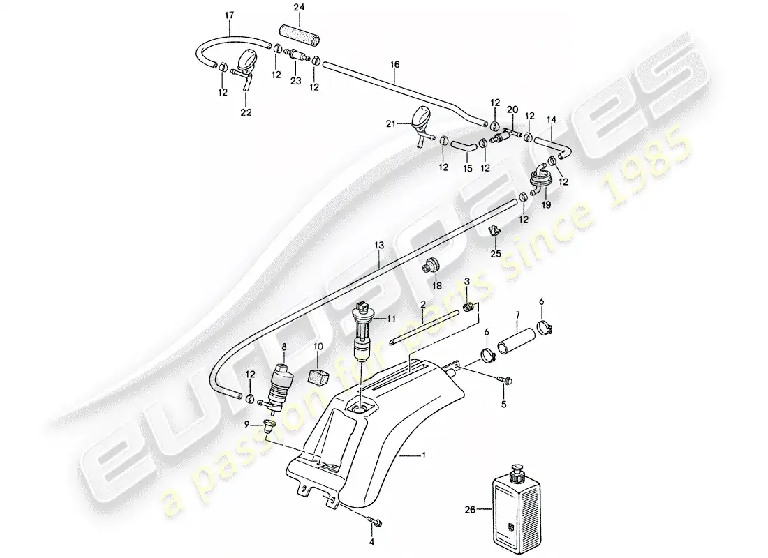 porsche 1995 (993) windshield washer unit diagrama de piezas