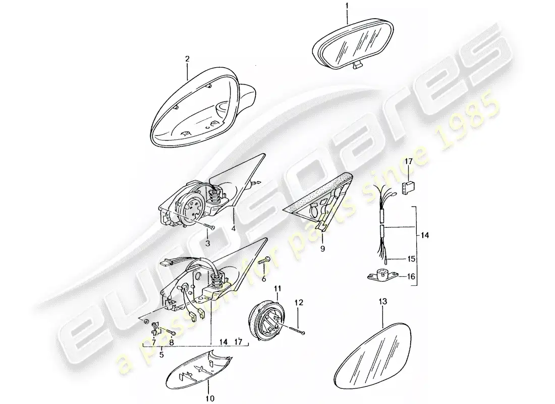 porsche 2004 (996) espejo retrovisor interior - espejo retrovisor diagrama de piezas