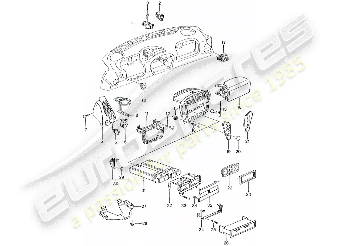 porsche 2004 (996) accesorios - embellecedor del panel de salpicadero diagrama de piezas