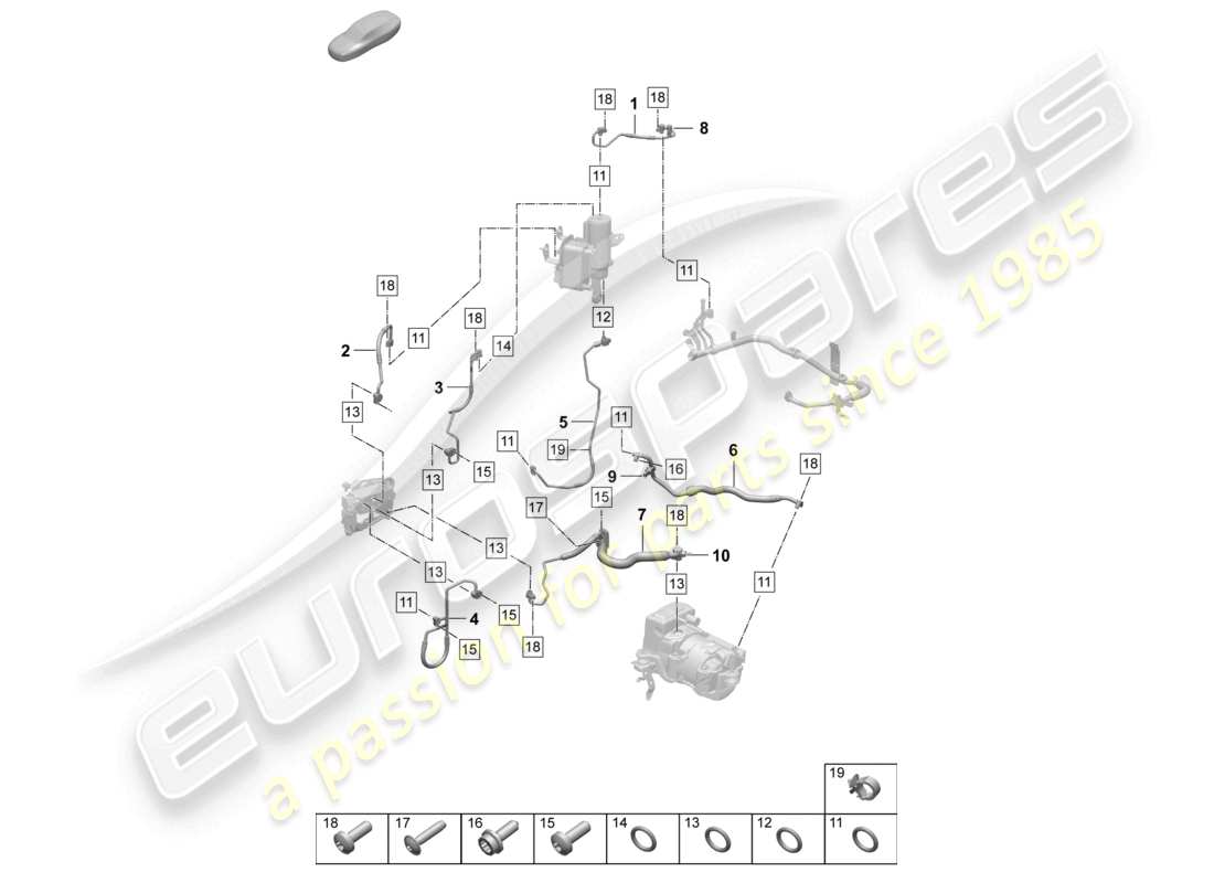 porsche 2025 (taycan 9j1-2) diagrama de piezas de la línea de refrigerante del aire acondicionado