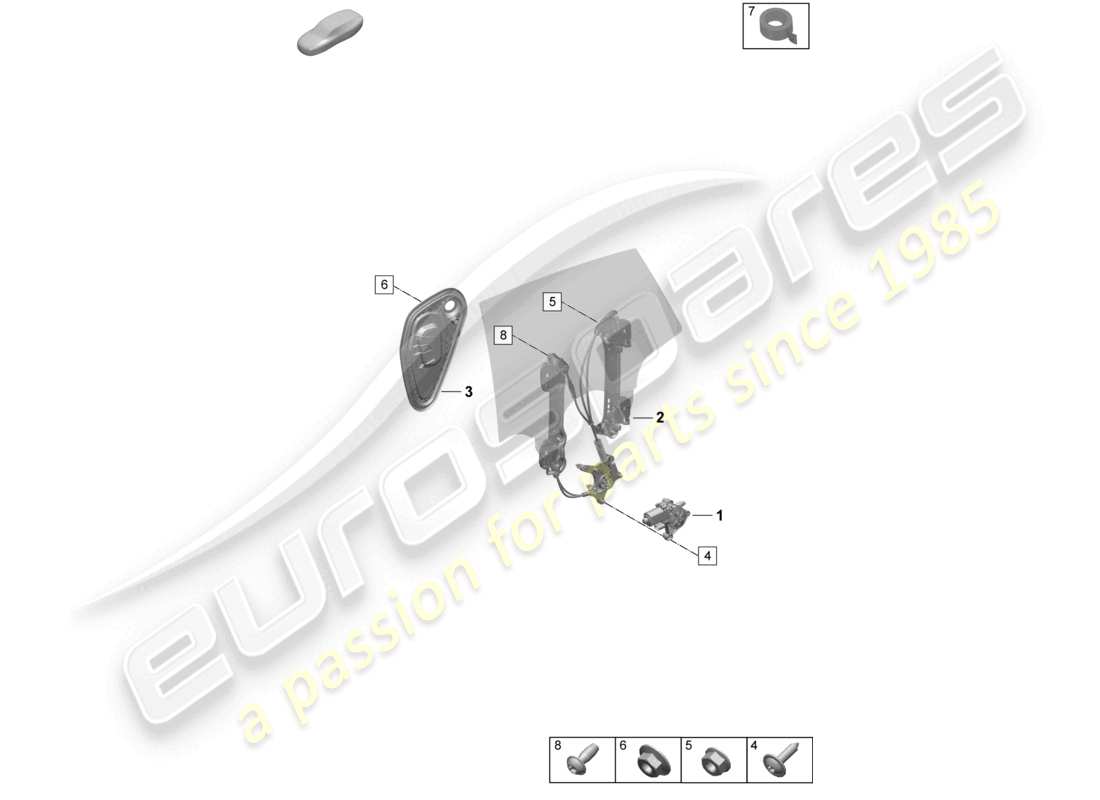 porsche 2025 (taycan 9j1-2) diagrama de piezas de accesorios del motor del regulador de la ventana trasera del elevalunas