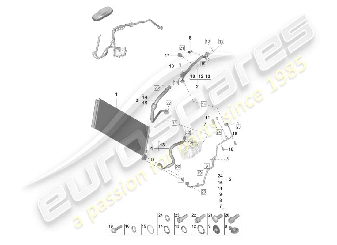 porsche 2021 (panamera 971-2) diagrama de piezas del circuito refrigerante v8 bt r1234yf