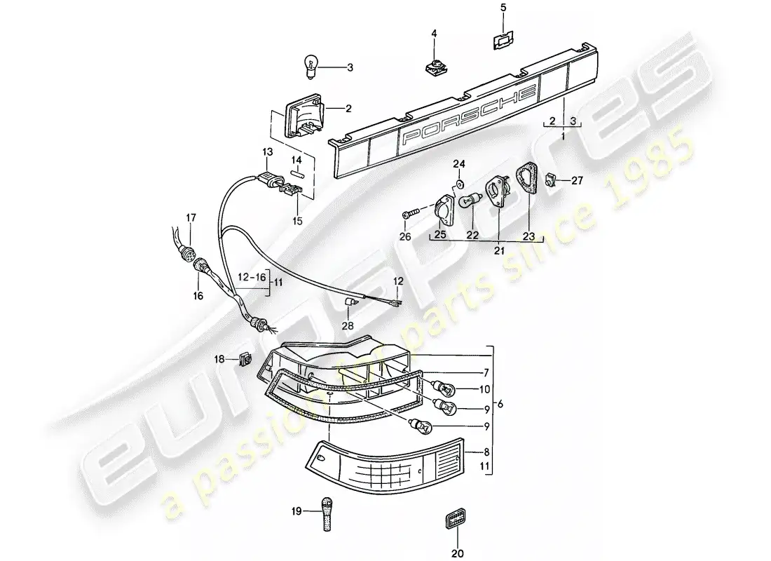porsche 1989 (911) cobertura - luces combinadas diagrama de piezas