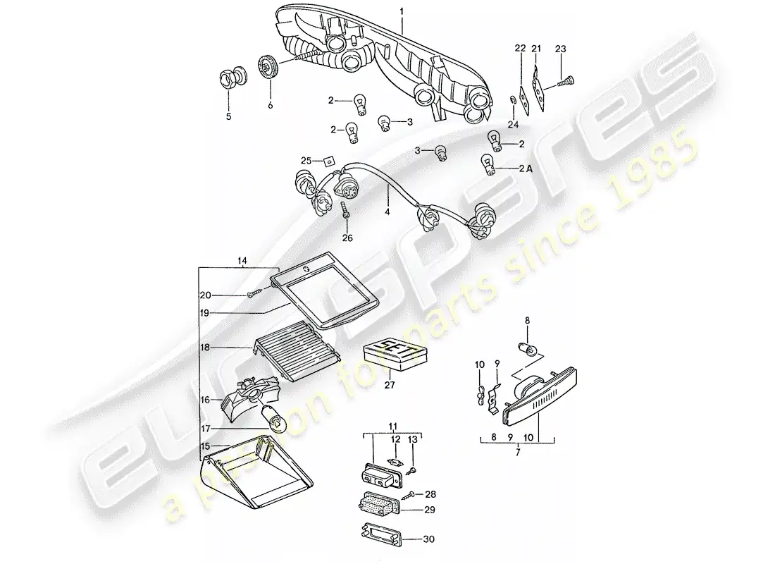 porsche 1989 (928) luz trasera diagrama de piezas