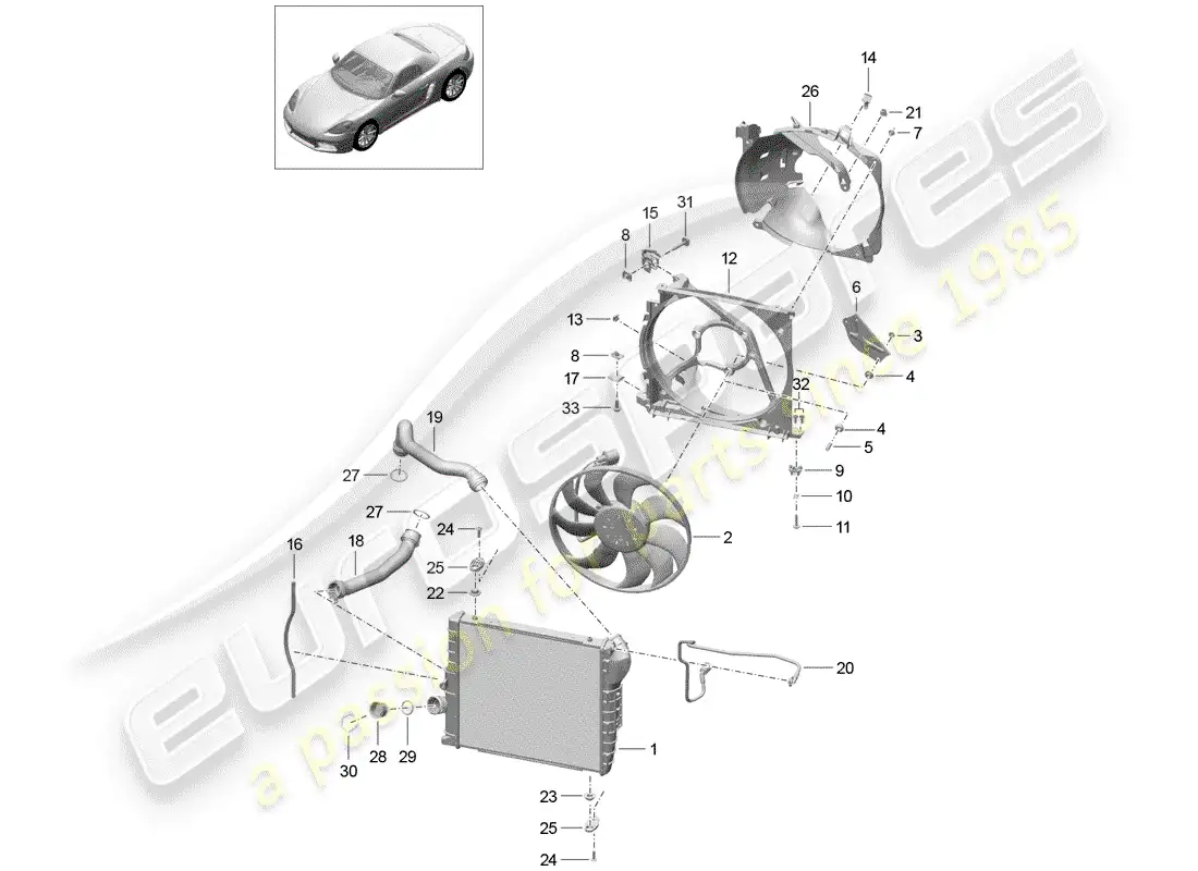 porsche 2019 (718 boxster) water cooling diagrama de piezas