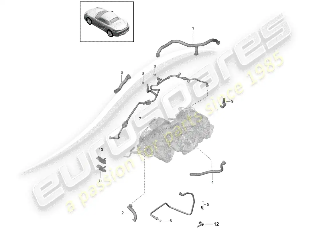 porsche 2019 (718 boxster) crankcase diagrama de piezas