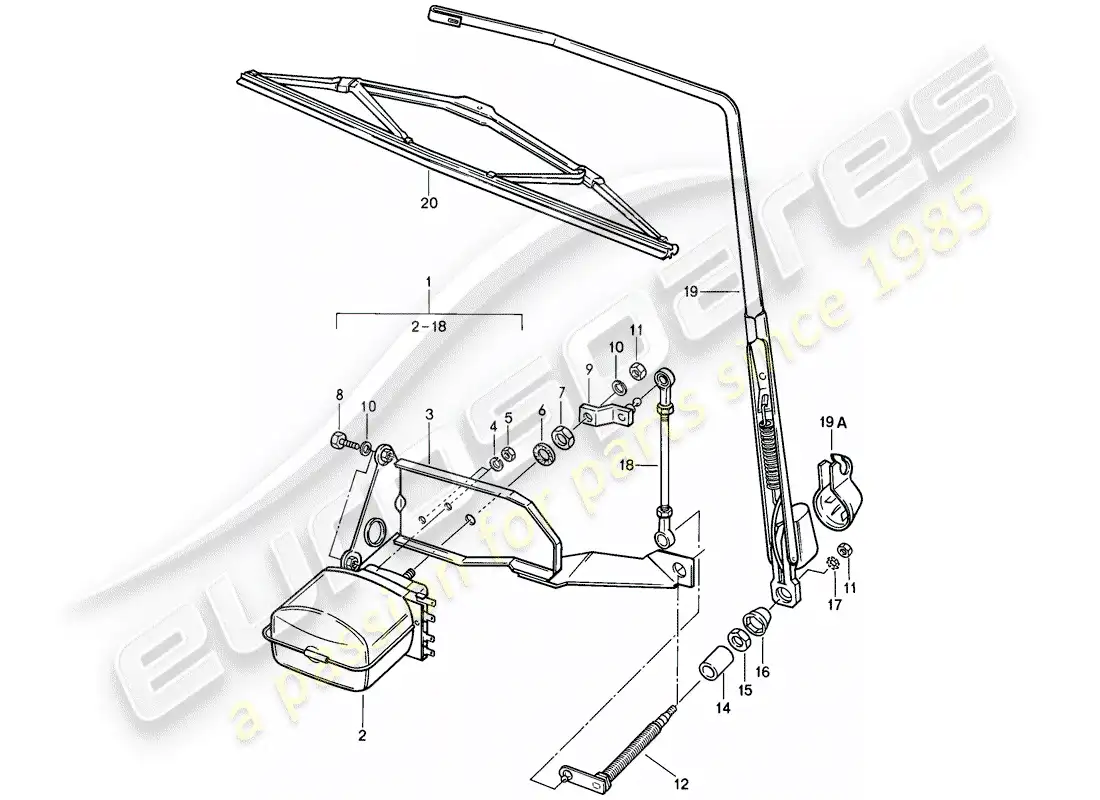 porsche 1989 (911) limpiaparabrisas trasero diagrama de piezas