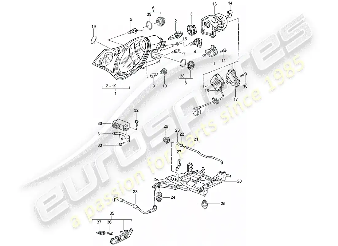 porsche 2003 (996 turbo / gt2) faro delantero - repetidor de señal de giro diagrama de piezas