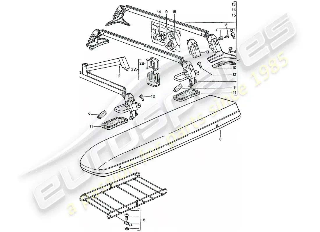 porsche 1990 (944) diagrama de piezas del sistema de transporte del techo