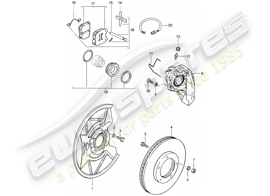 porsche 1984 (944) frenos de disco - eje delantero diagrama de piezas