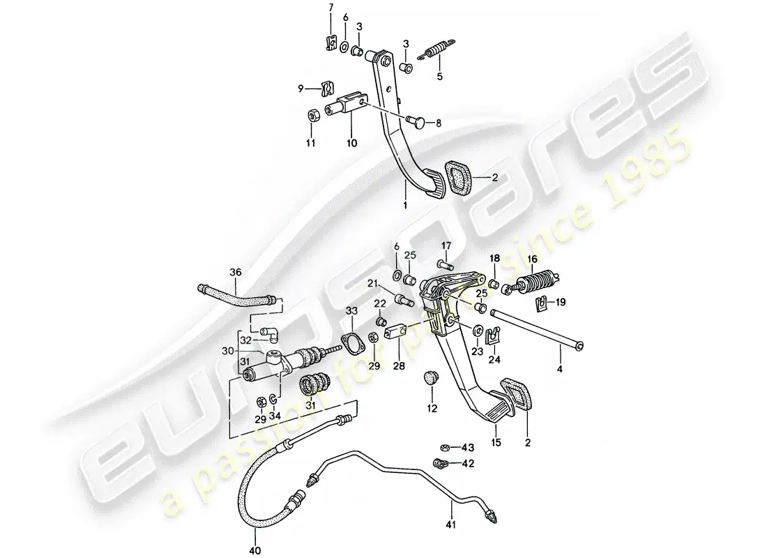 porsche 1993 (968) freno - embrague - pedales diagrama de piezas