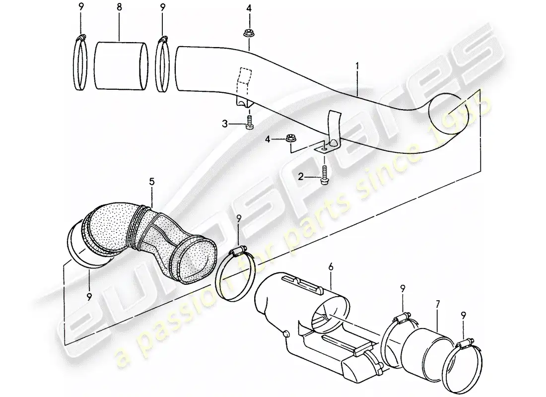 porsche 1996 (993) suministro de aire de calefacción diagrama de piezas