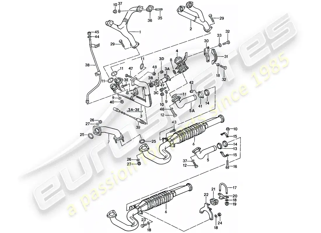 porsche 1986 (944) sistema de escape - - catalizador - ver información técnica diagrama de piezas
