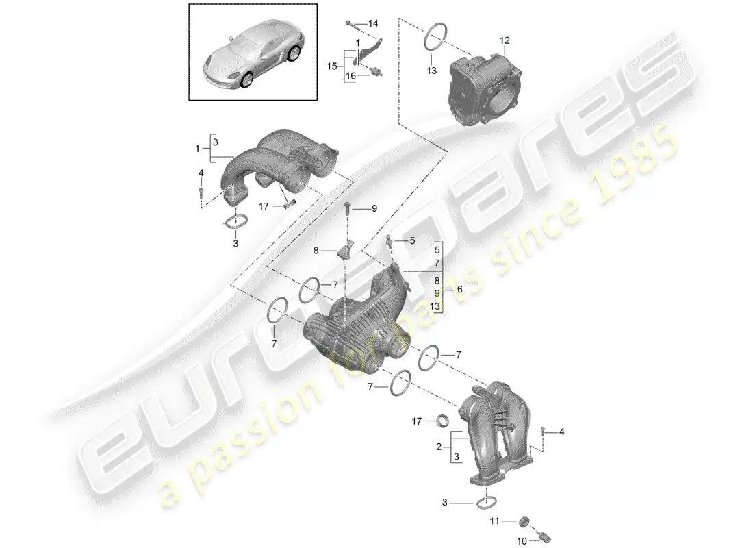 porsche 2018 (718 cayman) distribuidor de aire de admisión diagrama de piezas