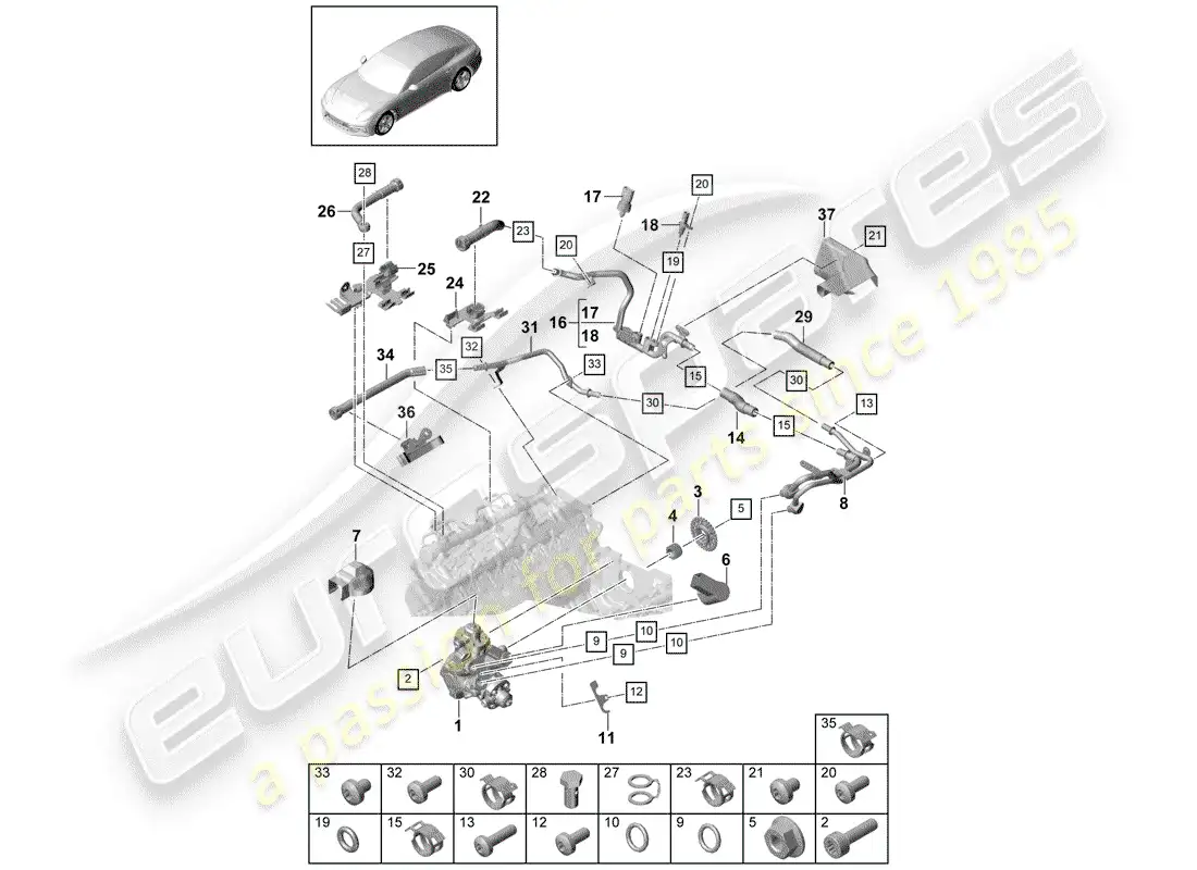 porsche 2019 (panamera 971-1) bomba de alta presión diagrama de piezas