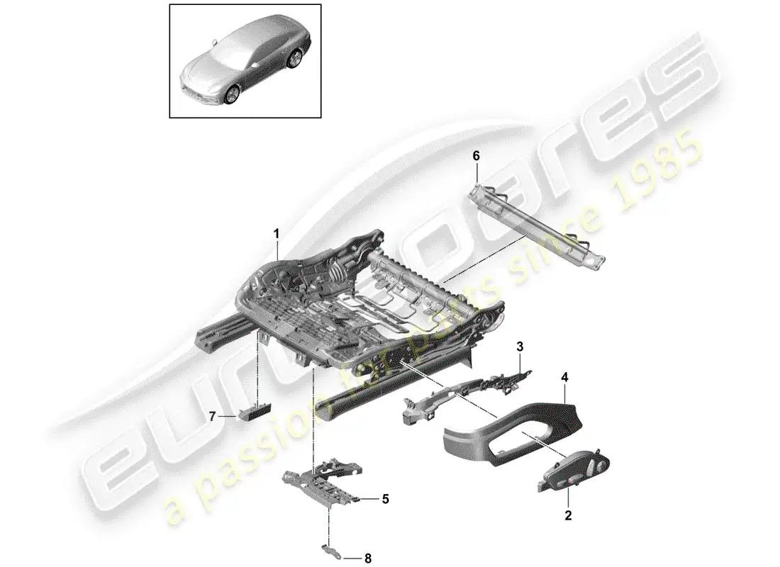 porsche 2018 (panamera 971-1) estructura del asiento diagrama de piezas