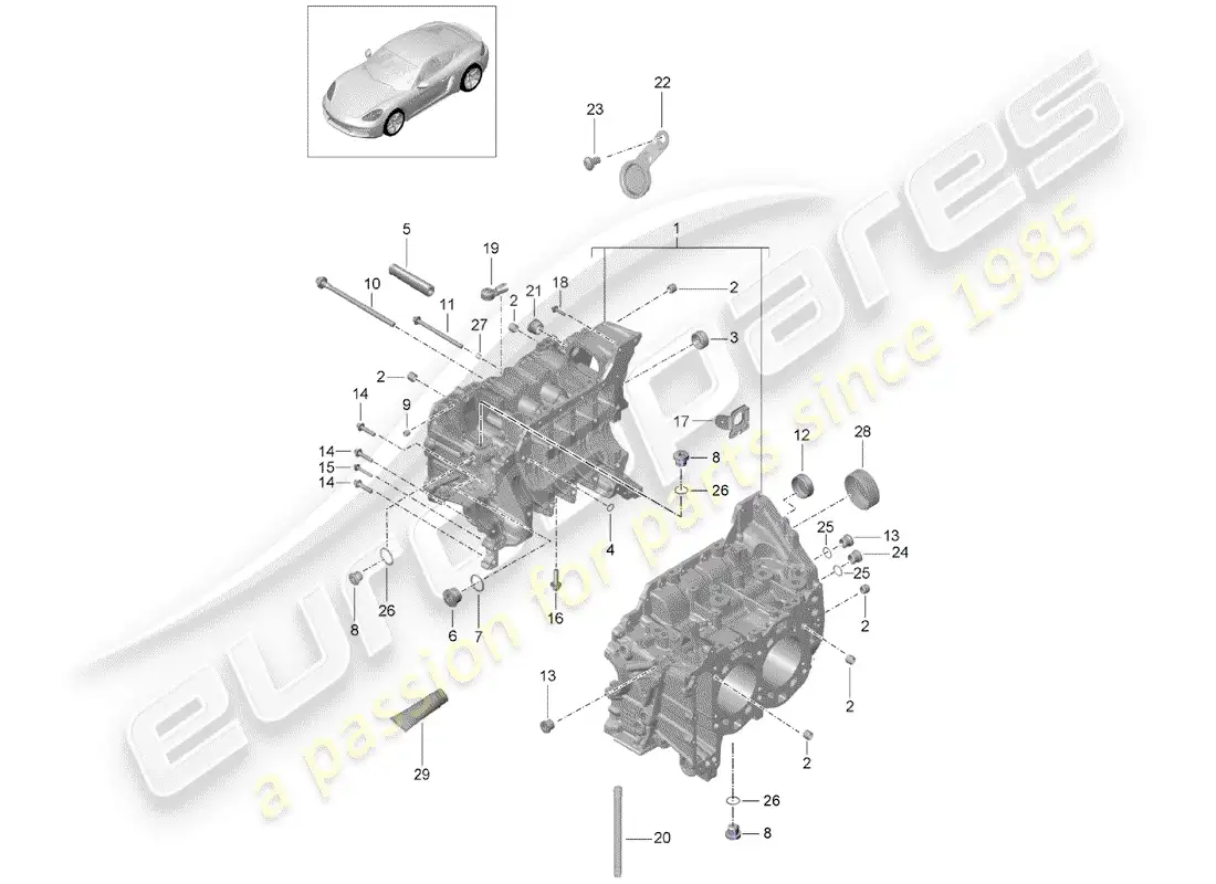 porsche 2018 (718 cayman) crankcase diagrama de piezas