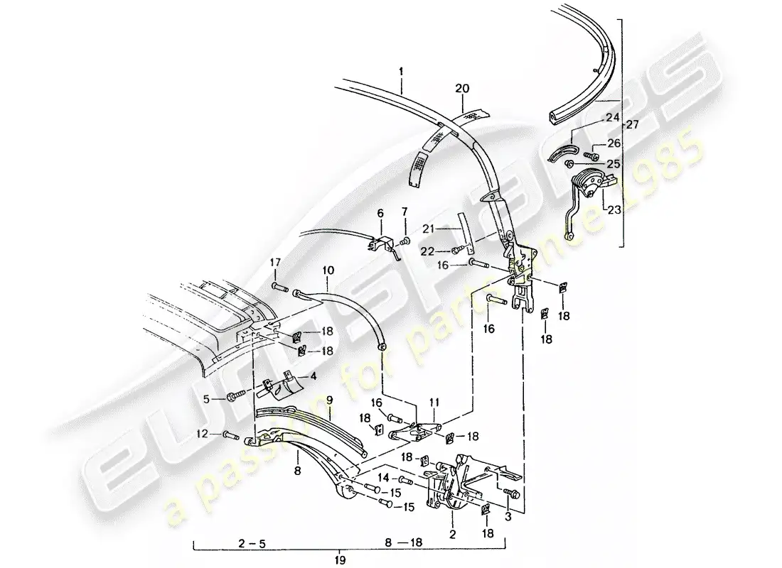 porsche 1999 (986 boxster) marco superior - piezas individuales diagrama de piezas