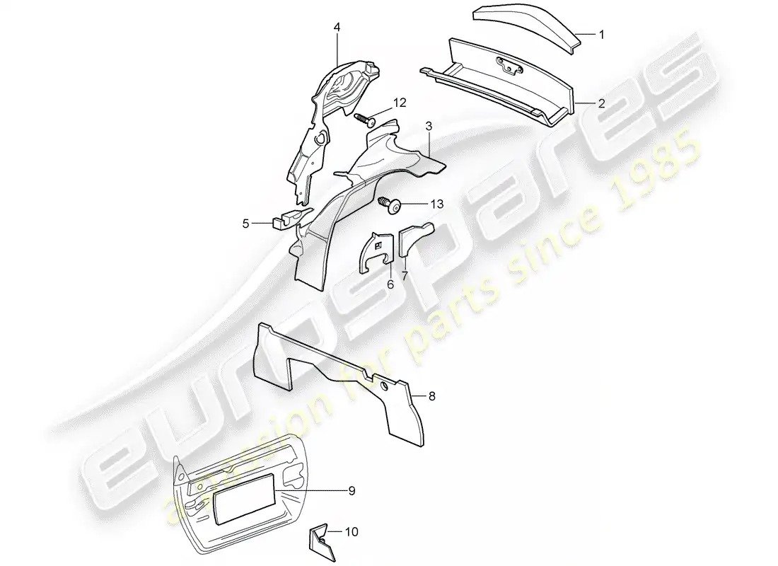 porsche 2002 (986 boxster) carcasa del cuerpo - absorbedor de sonido diagrama de piezas
