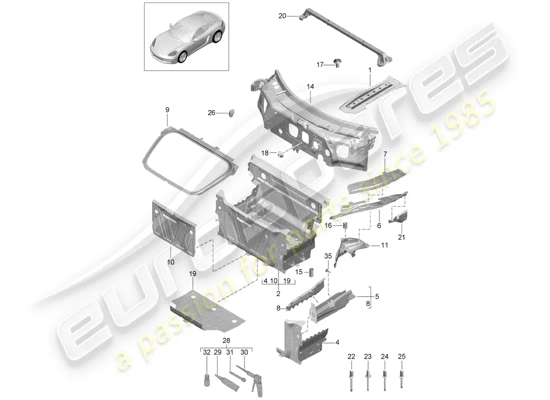 porsche 2019 (718 cayman) interfaz diagrama de piezas