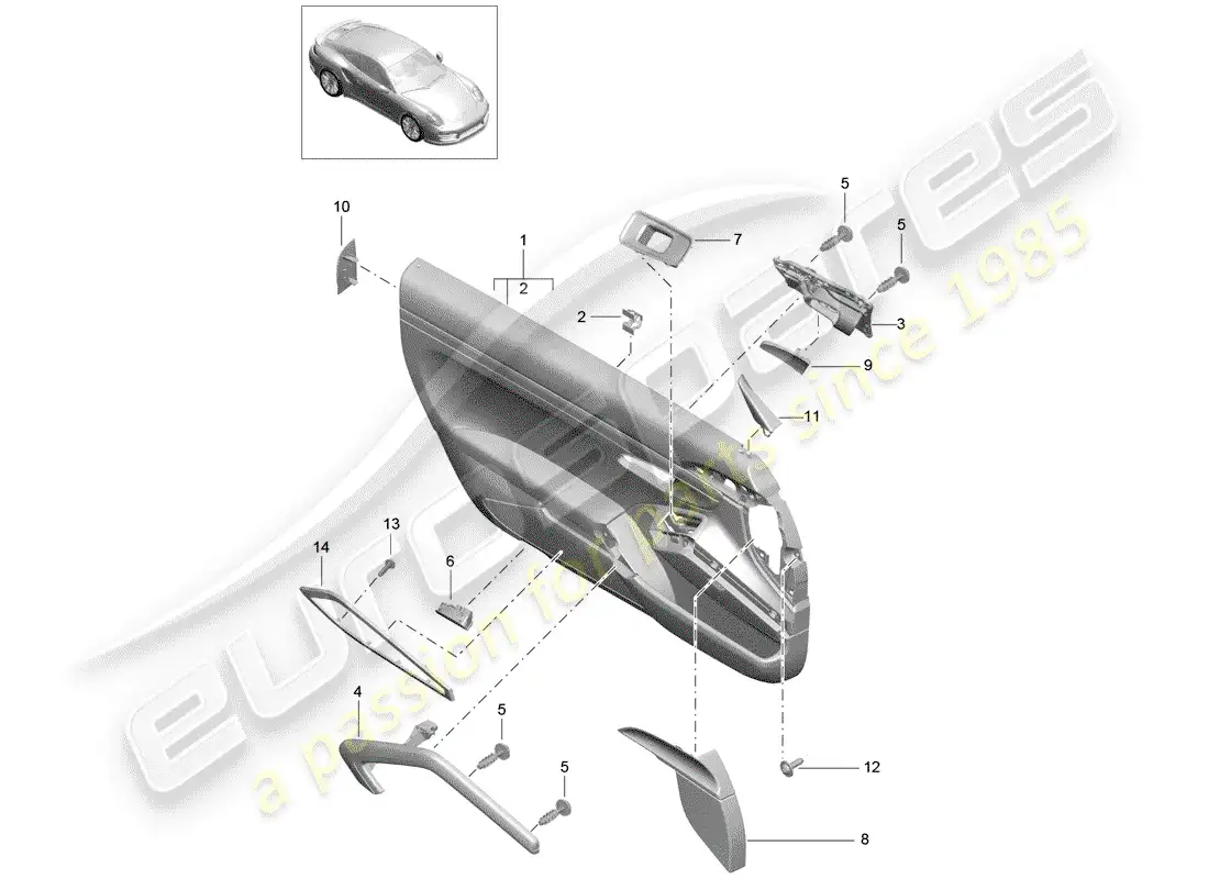porsche 2015 (991-1 turbo) panel de la puerta diagrama de piezas
