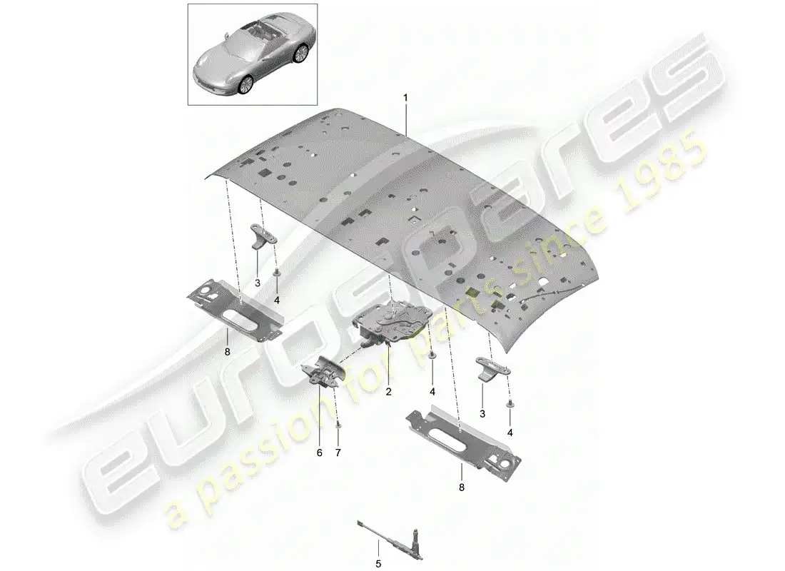 porsche 2015 (991-1) marco superior diagrama de piezas