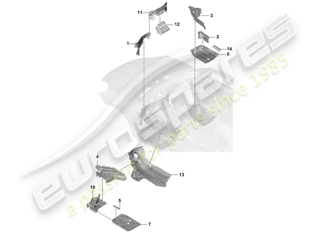 porsche 2020 (cayenne e3 9ya/9yb) placas de piso diagrama de piezas