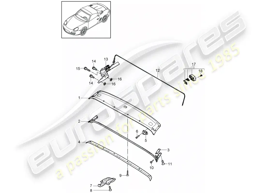 porsche 2012 (987 boxster) marco superior diagrama de piezas