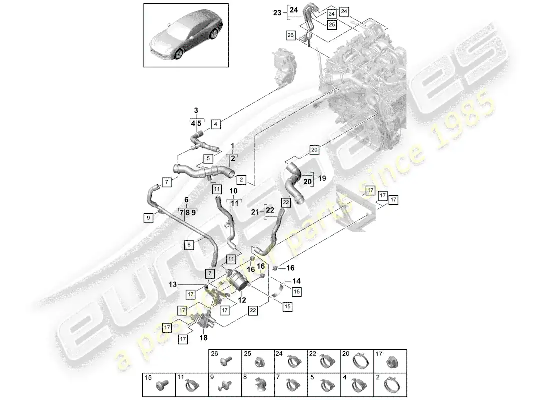 porsche 2019 (panamera 971-1) water cooling diagrama de piezas