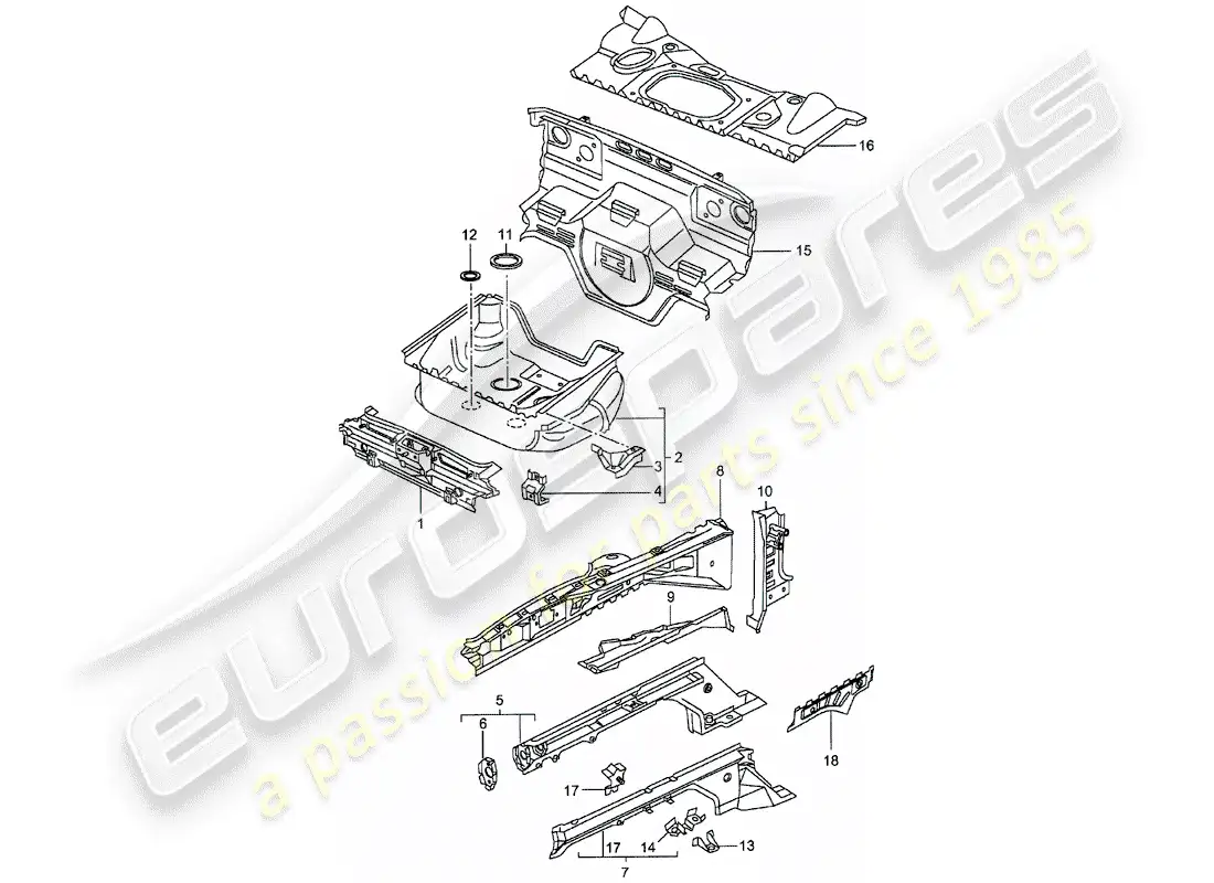 porsche 2002 (986 boxster) extremo delantero - piezas individuales diagrama de piezas
