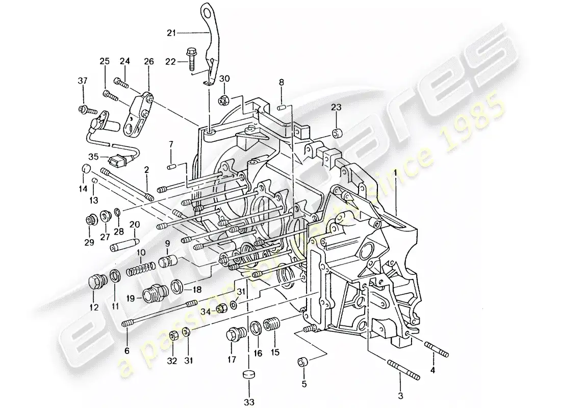 porsche 2001 (996 turbo / gt2) crankcase diagrama de piezas
