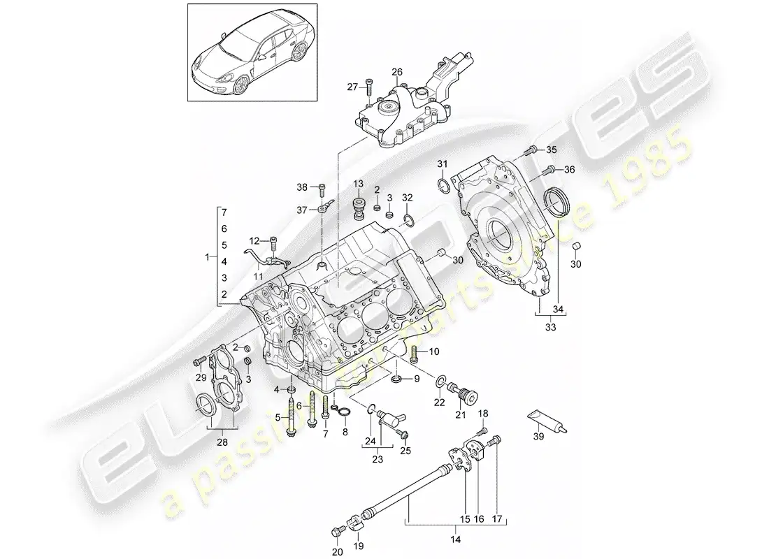 porsche 2012 (panamera 970) crankcase diagrama de piezas