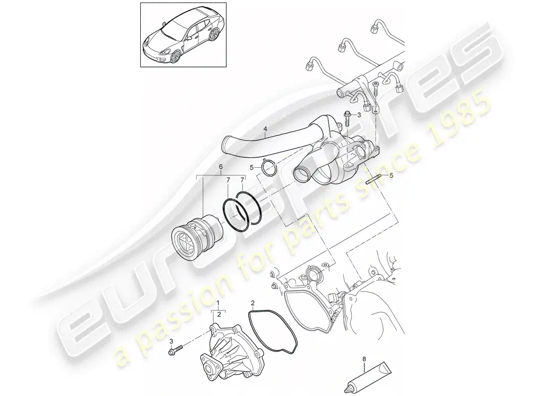 porsche 2012 (panamera 970) diagrama de piezas de la bomba de agua