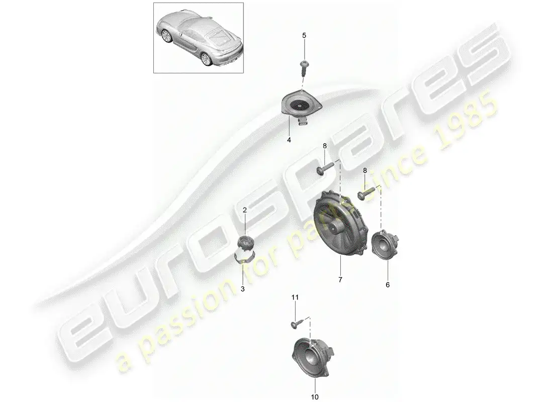 porsche 2016 (981 cayman gt4) diagrama de piezas del altavoz