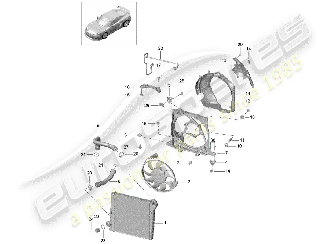 porsche 2016 (981 cayman gt4) refrigeración por agua 2 diagrama de piezas