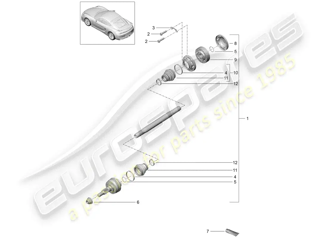 porsche 2016 (981 cayman gt4) diagrama de piezas del eje de transmisión