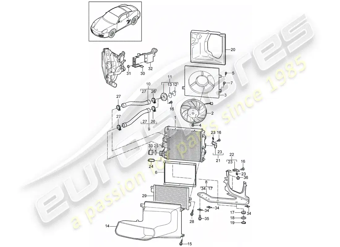 porsche 2012 (987 cayman) water cooling 3 diagrama de piezas