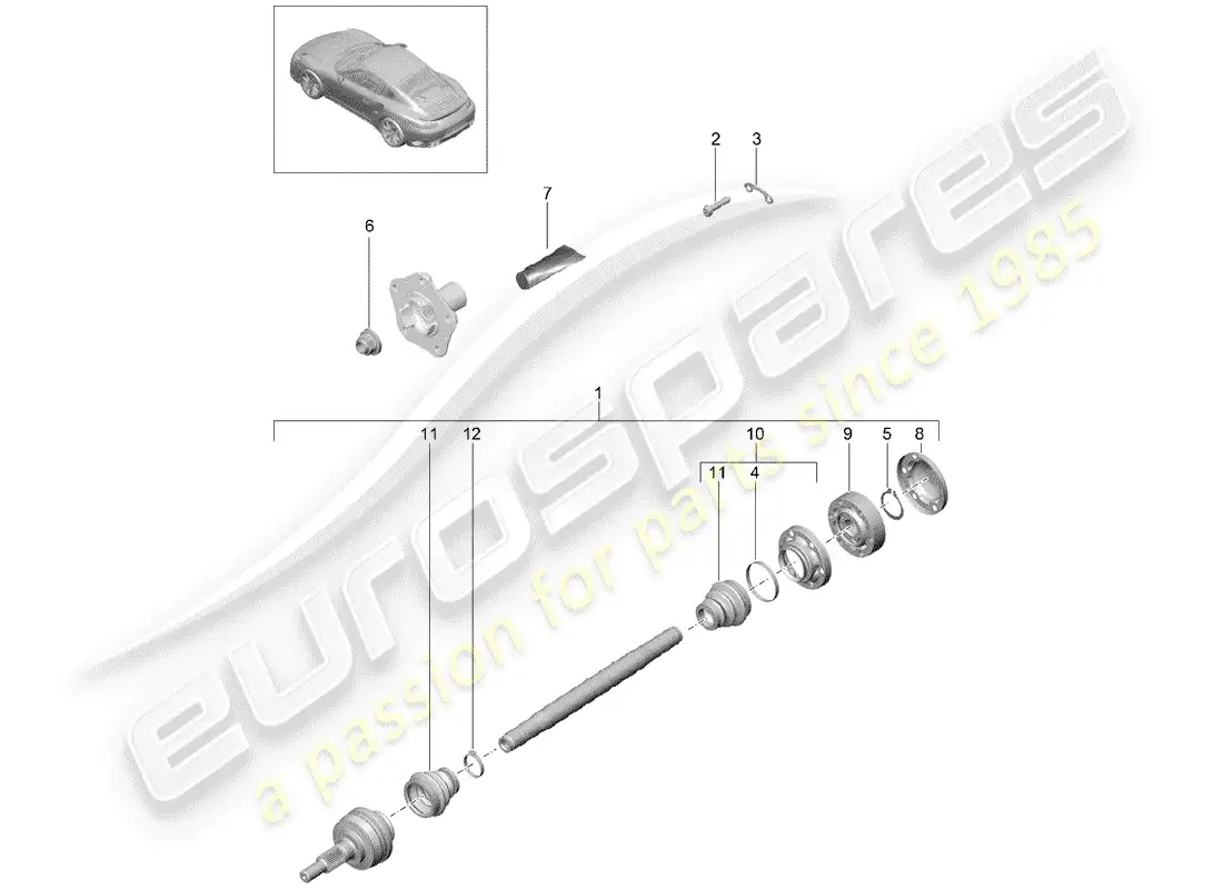 porsche 2019 (991-2 turbo) eje de accionamiento diagrama de piezas