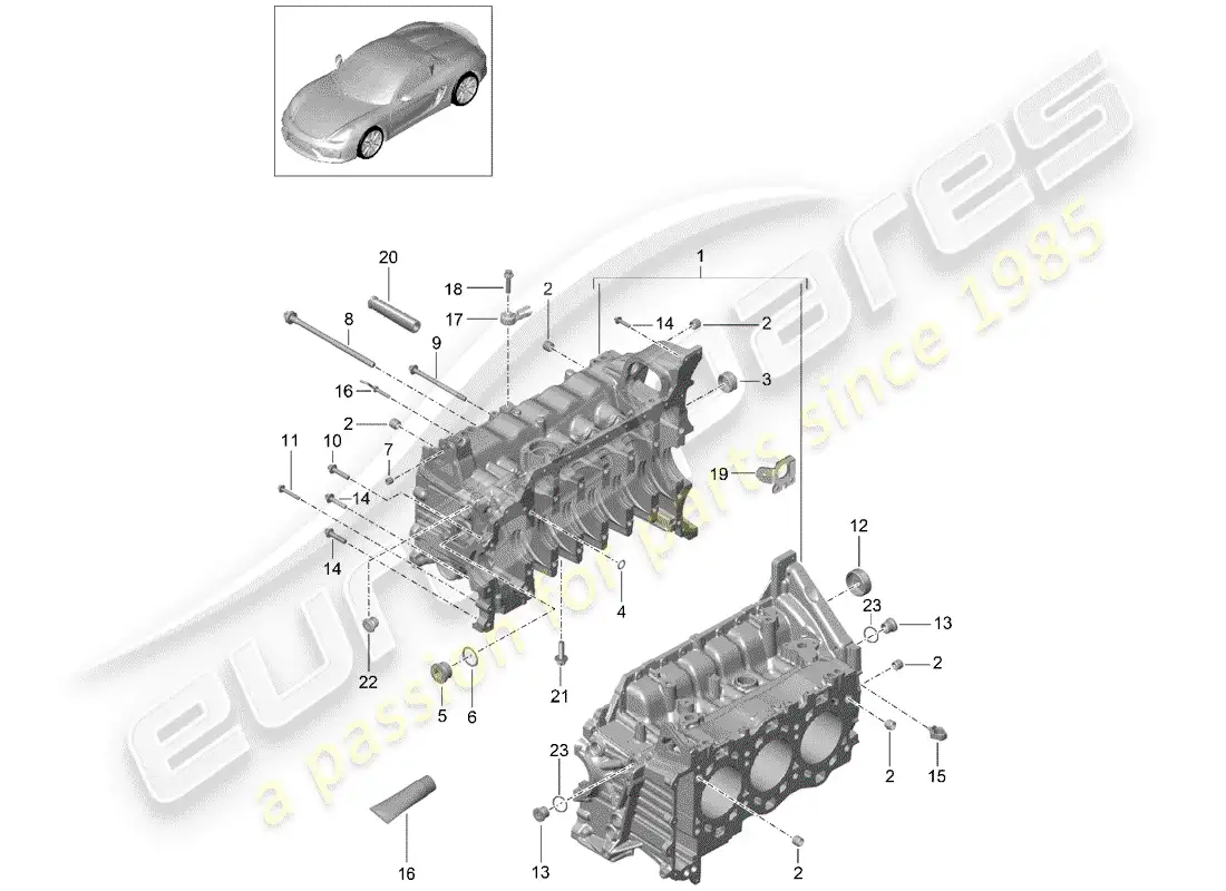 porsche 2016 (981 boxster spyder) crankcase diagrama de piezas