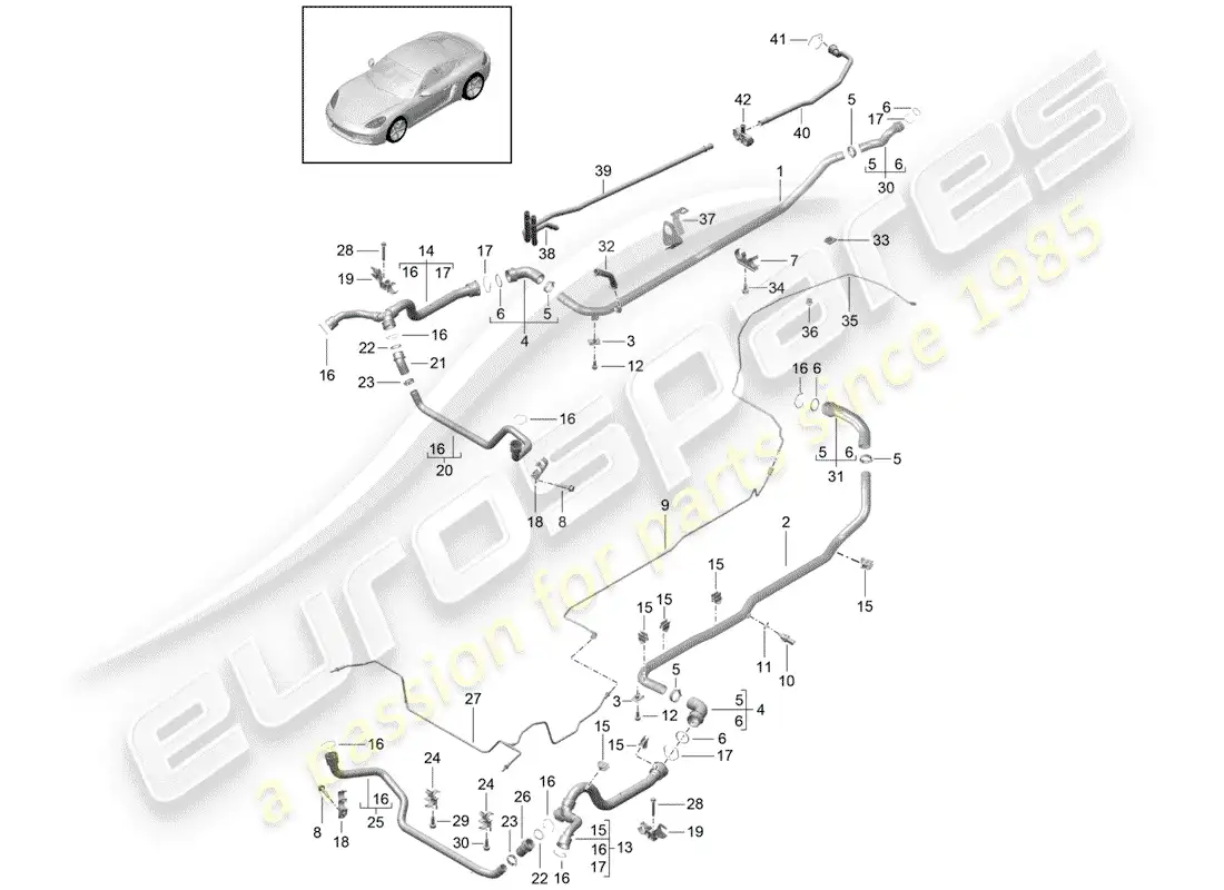 porsche 2017 (718 cayman) water cooling diagrama de piezas