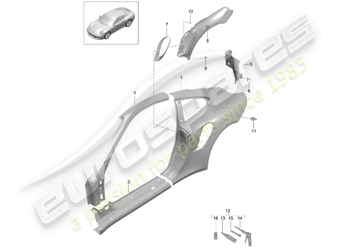 porsche 2015 (991-1 turbo) panel lateral diagrama de piezas