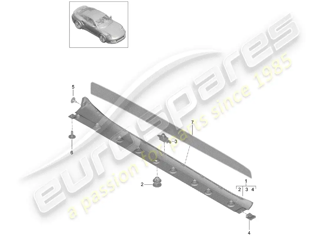porsche 2015 (991-1 turbo) moldura de larguero diagrama de piezas