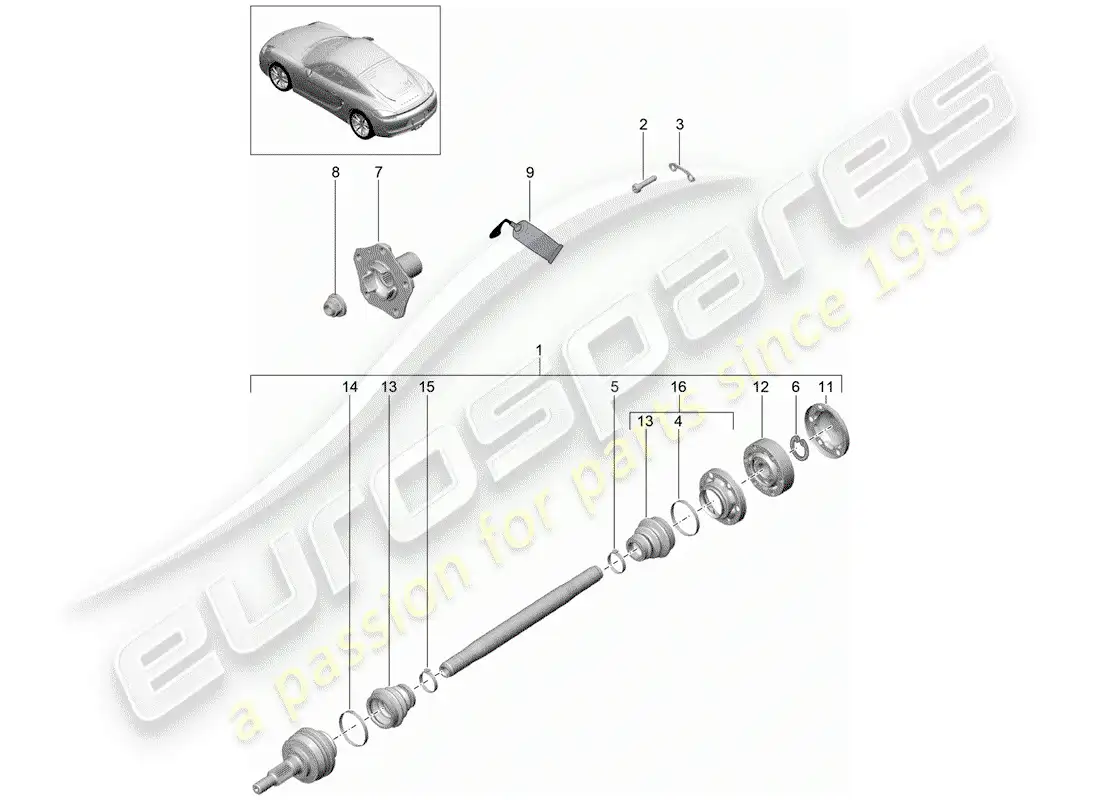 porsche 2014 (981 cayman) eje de accionamiento diagrama de piezas