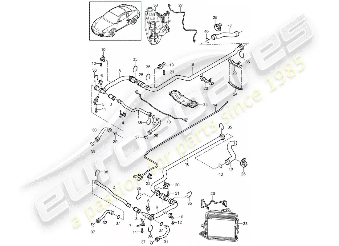 porsche 2007 (987 cayman) water cooling 2 diagrama de piezas