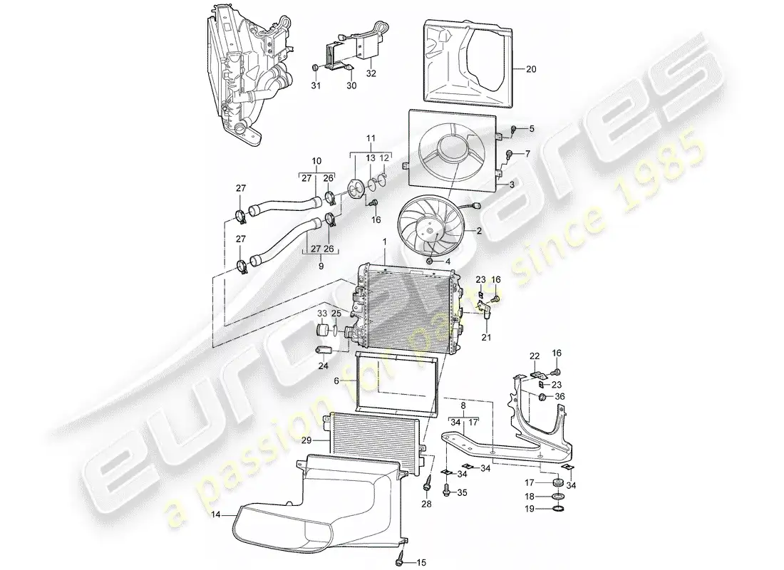 porsche 2007 (987 cayman) water cooling 3 diagrama de piezas
