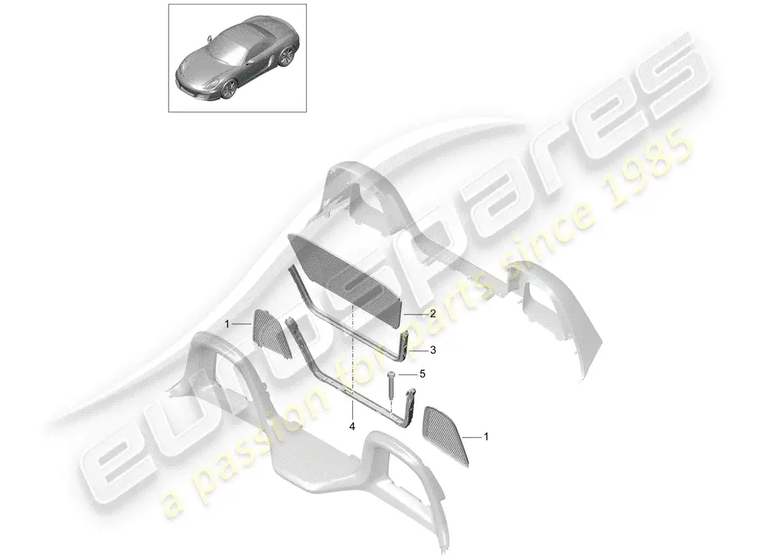 porsche 2016 (981 boxster) parabrisas diagrama de piezas