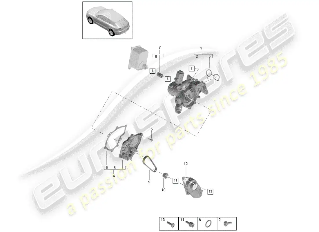 porsche 2018 (macan) diagrama de piezas del termostato