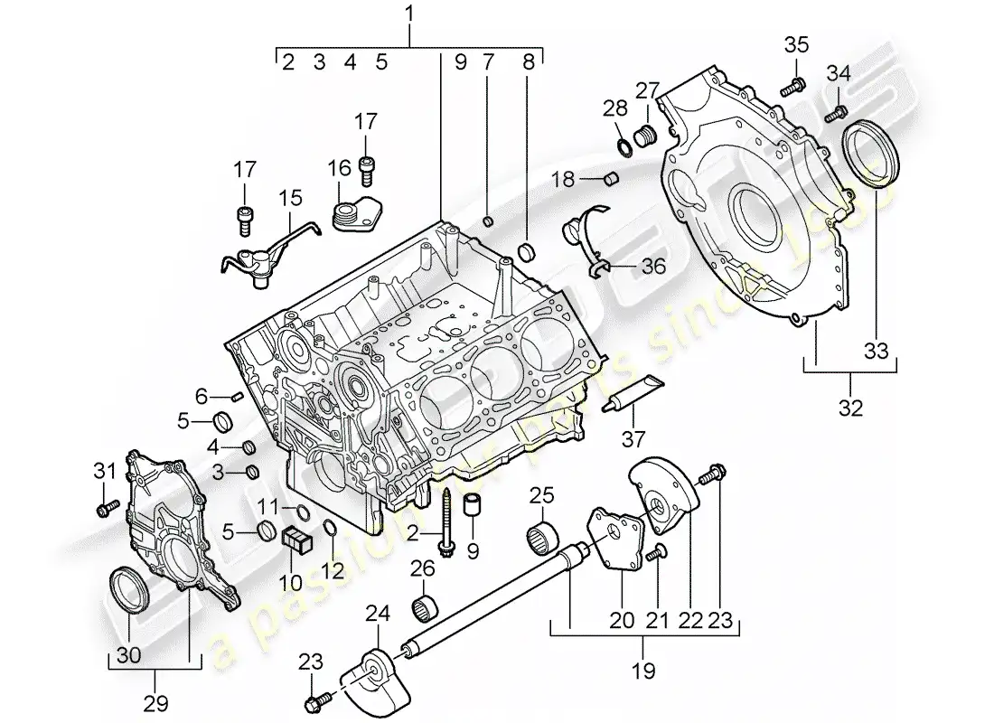 porsche 2010 (cayenne e1 9pa) crankcase diagrama de piezas